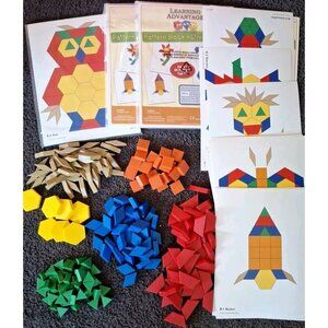 240 Geometric Blocks Tiles Tangrams 4 Sets 20 Patterns Shapes Math Manipulatives